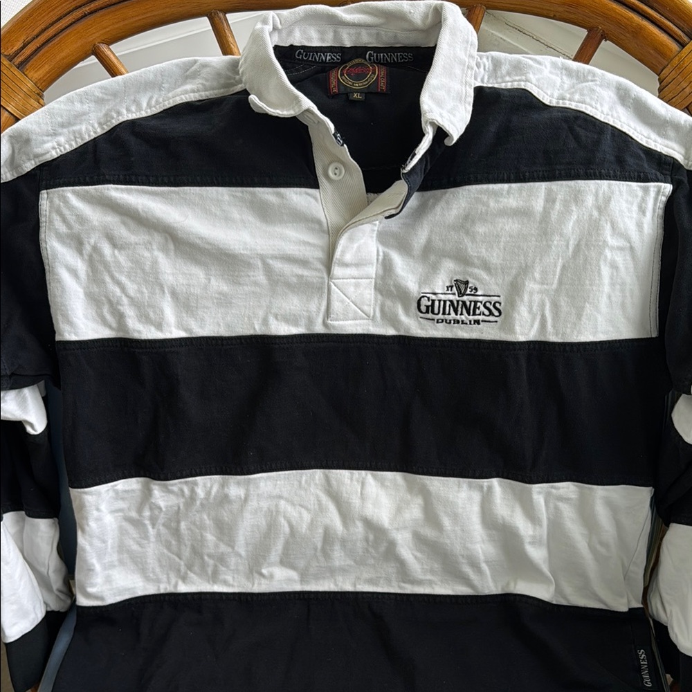 Guinness Black and White Casual Button Down Shirt